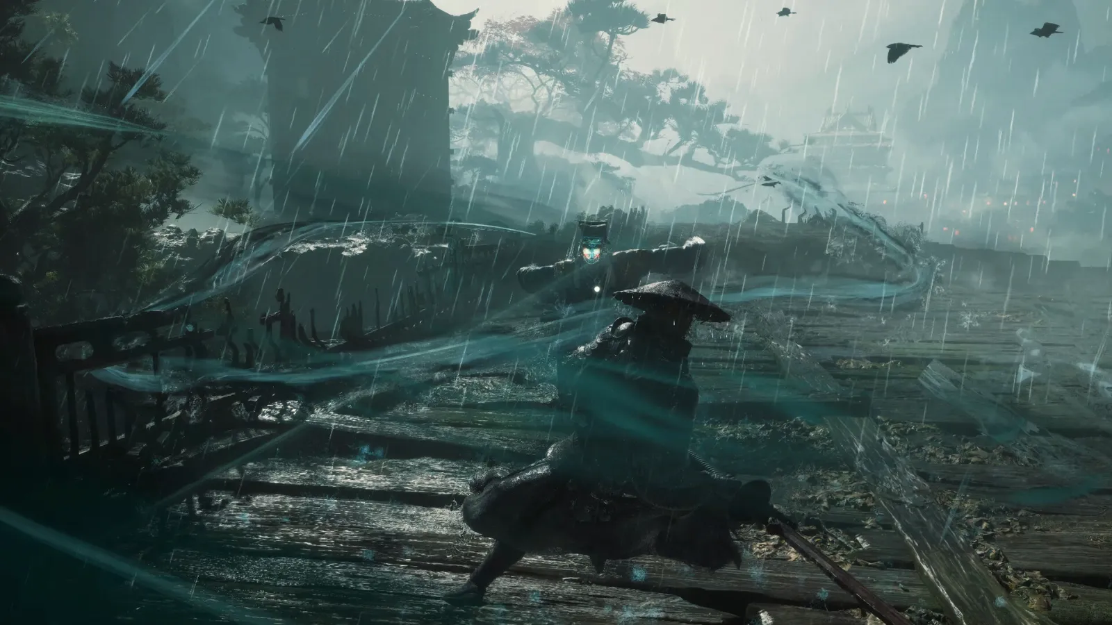Soul slashing through the rain with a glowing trail in Phantom Blade Zero combat