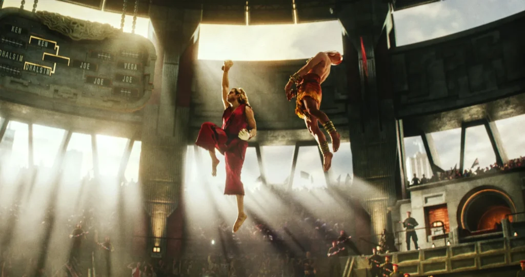 Ken Masters fights Dhalsim mid-air in the World Warrior Tournament arena in Street Fighter 2026